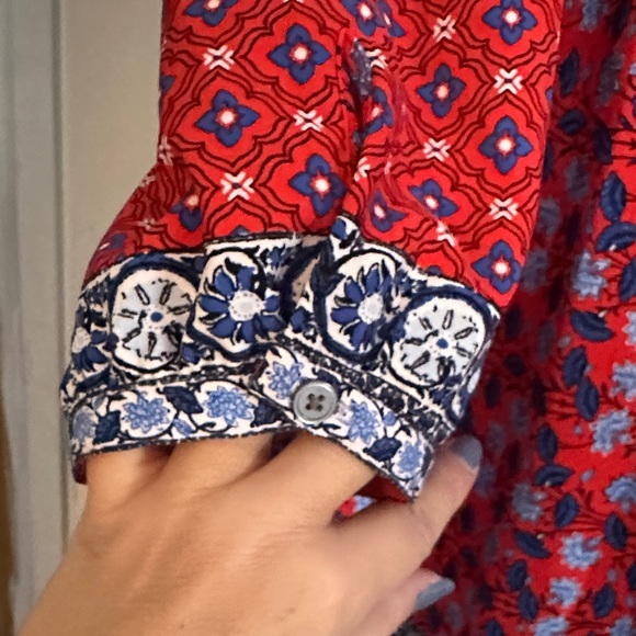 Red and Blue Patterned Long Sleeve Dress - Picture 4 of 9